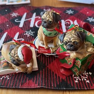 Set of 3 Danbury Mint Pug Christmas ornaments